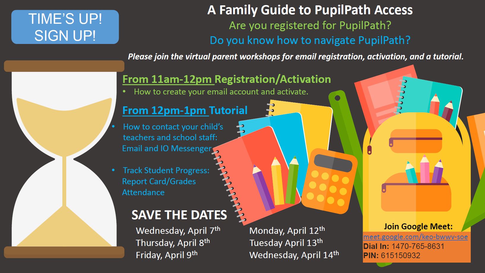 PupilPath Tutorial flyer with dates and agenda
